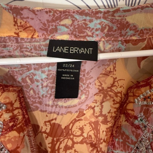 Lane Bryant Orange Brown Graphic Long Sleeve Blouse - Picture 3 of 7